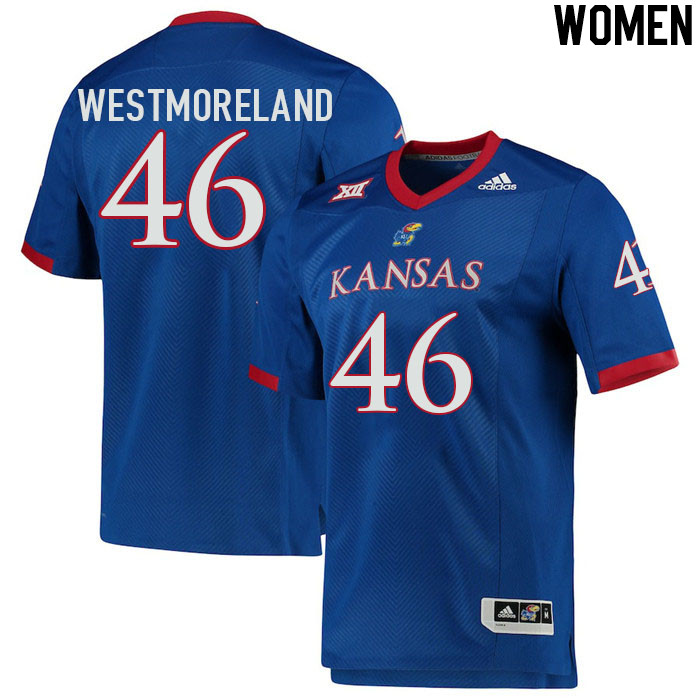 Women #46 Davion Westmoreland Kansas Jayhawks College Football Jerseys Stitched Sale-Royal